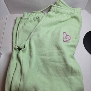 PINK Victoria's Secret Light Green Joggers with Pink Heart SMALL